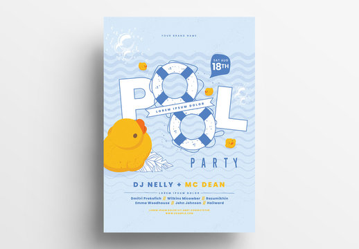 Pool Party Poster Layout with Rubber Ducky Illustration