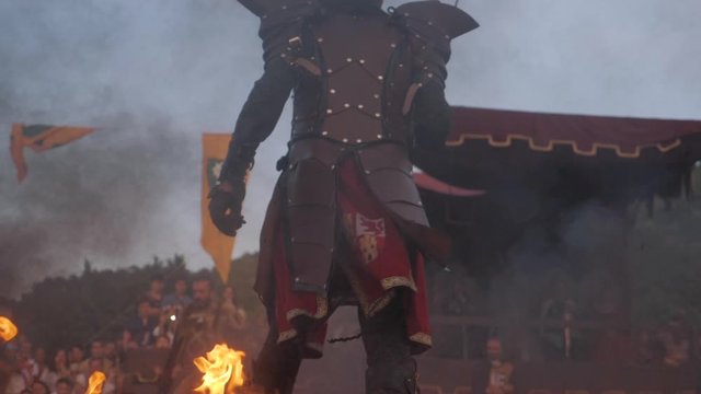 Medieval festival in Spain. Fighters, swords and a lot of fire