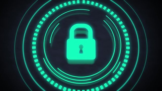 Hud cinematic style animation. Futuristic safety and protection concept video of a lock in circles