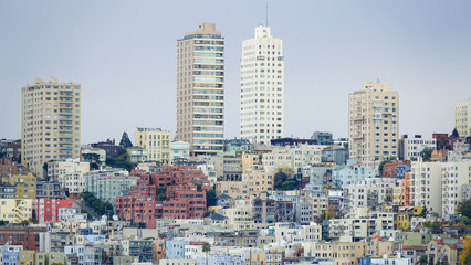 Closeup view of San Francisco, California, USA Skyline
