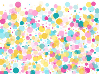 Memphis round confetti festive background in cyan blue, pink and yellow. Childish pattern vector.