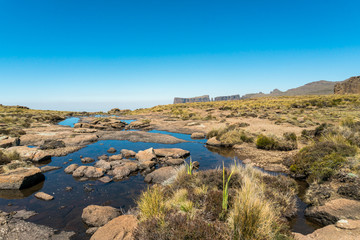 Fototapeta na wymiar Landscape of river on the plateau of drakensberg mountains in South Africa