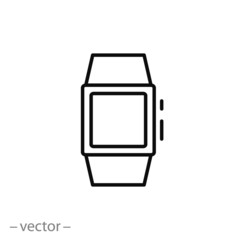 electronic watch icon, clock, time concept, thin line symbol on white background - editable stroke vector illustration eps10