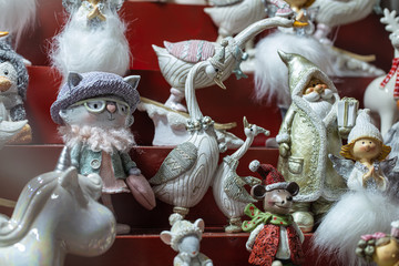 Fototapeta premium Chrismas decor figurines in souvenir shop
