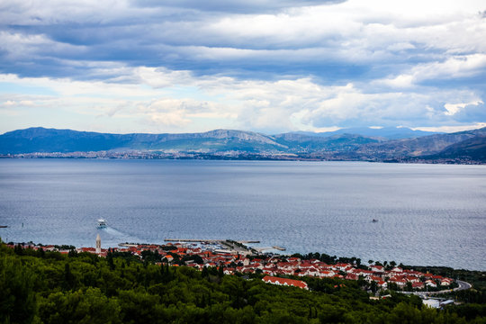 Supetar, Croatia: July 27th 2018 Aerial view on town Supetar on Brac island Croatia