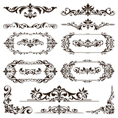 Ornamental design lace borders and corners Vector set art deco floral ornaments elements