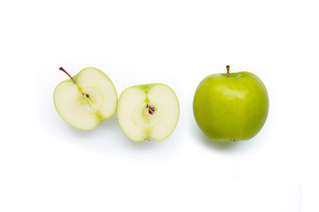 Green apples on white background.