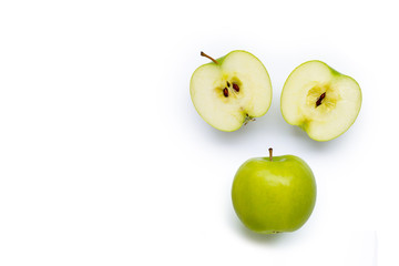 Green apples on white background.