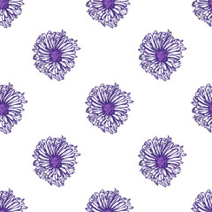 Romantic beautiful linear flowers of daisies, chrysanthemums. Print wrapping monochrome. Organic vector pattern background.
