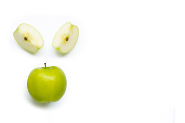 Green apples on white background.
