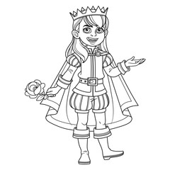 Cute boy in a prince suit outlined for coloring page