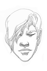 Line art portrait of man sketch style white and black drawing