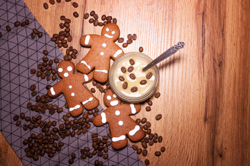 Honey and coffee with cookies, background and texture for the holiday.
