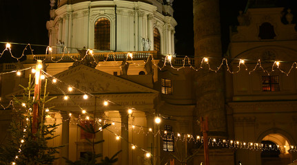 Vienna Christmas market near the Karlskirche (St. Charles Church).