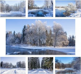 Winter solar Park . Alleys of the Park. Nature. Winter nature. Winter pictures. Snow. Landscape. Collage.