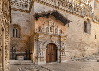 Royal Chapel of the Christian Kings in Granada Spain. Entrance to the tombs of Catholic Monarchs, Queen Isabella I of Castile and King Ferdinand II of Aragon