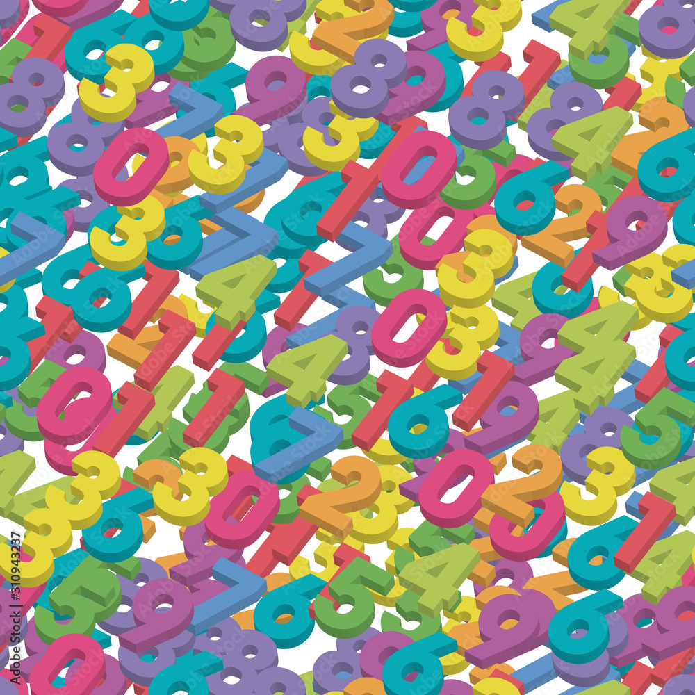 Poster mosaic of colorful 3d digits. background of numbers. vector seamless pattern