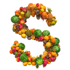 Letter S, fruit font. 3D rendering