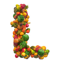 Letter L, fruit font. 3D rendering