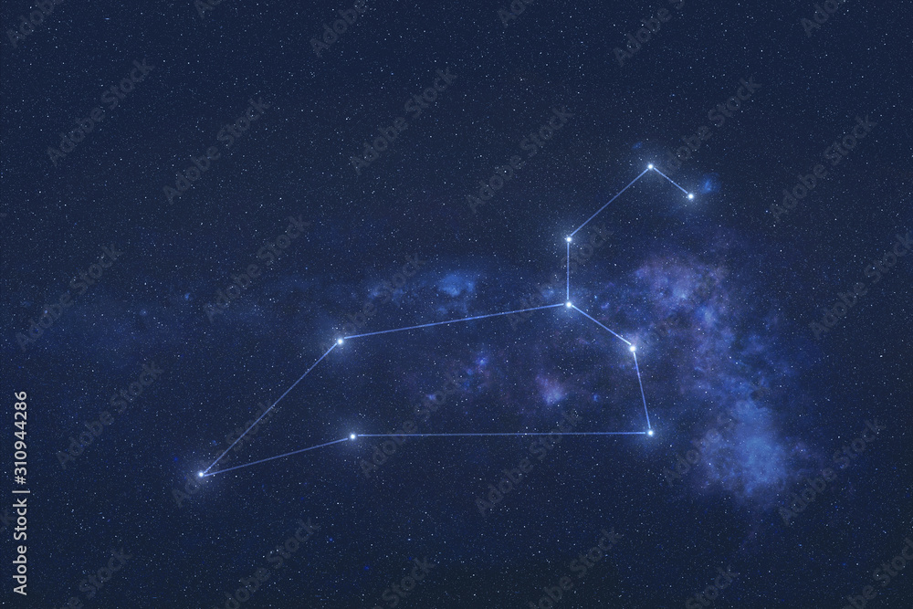 Sticker leo constellation stars in outer space. zodiac sign leo constellation lines. elements of this image 