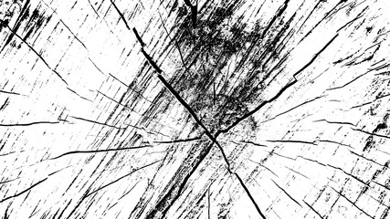 Grunge Pattern. Cut Log. Cracked Old Wood Texture. Black white texture. Distress grain. Damaged dry Wood with fractures. Grungy overlay. Stock vector illustration