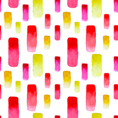 Seamless pattern of abstract watercolor red pink and yellow spots, for wrapping paper, wallpaper, fabric pattern, backdrop, print, gift wrap, cover of notebook, envelope. Hand drawn blobs.