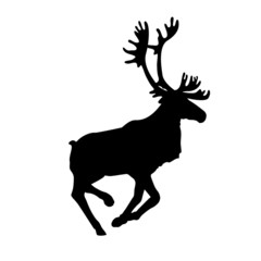 Running reindeer or caribou  icon. Silhouette of Santa Claus's reindeer. Vector Illustration