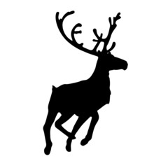 Running reindeer or caribou  icon. Silhouette of Santa Claus's reindeer. Vector Illustration