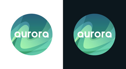 Aurora round emblem, Northern Borealis Logo for Scandinavian tours - Travel Logo company - obrazy, fototapety, plakaty