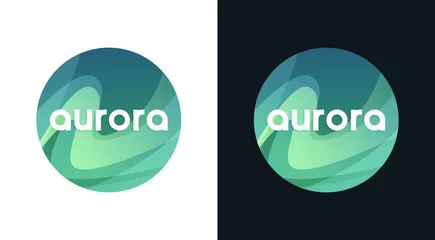 Fotobehang Aurora round emblem, Northern Borealis Logo for Scandinavian tours - Travel Logo company © Morozov Alexey