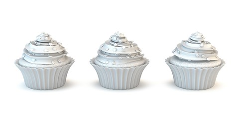 Three white muffin cakes 3D
