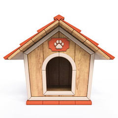 Wooden dog house Front view 3D