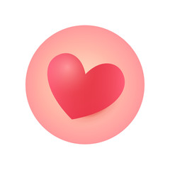 Round Heart Icon, Sticker for Valentines Day with copy space isolated on white