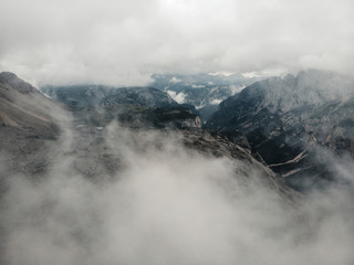 A lot of fog in South Tyrol in front of the tre cime di lavaredo, italy