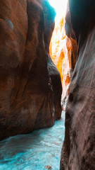 Turquoise river in front of the Kanarraville Falls in Kanarraville, Utah, USA