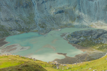 Beautiful view of the spring landscape on the reservoir and the river in the Alps. Austria
