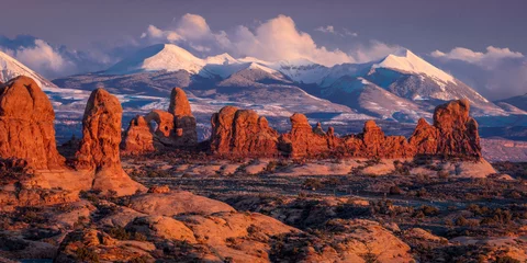 Wall murals Hall FEBRUARY 15, 2019 -  ARCHES NATIONAL PARK, UTAH , USA - Arches National Park, Utah at sunset - Lasalle Mountains in distance