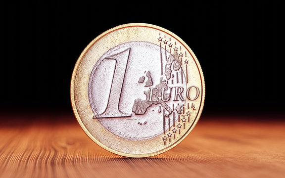 euro coin on wood. 3d render
