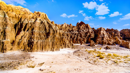 The dramatic and unique patterns of Slot Canyons and Hoodoos caused by erosion of the soft volcanic Bentonite Clay in Cathedral Grove State Park in the Nevada Desert, United Sates
