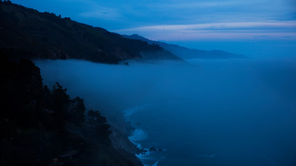 Fototapeta na wymiar California Coast Pacific Coast HIghway at dusk with fog