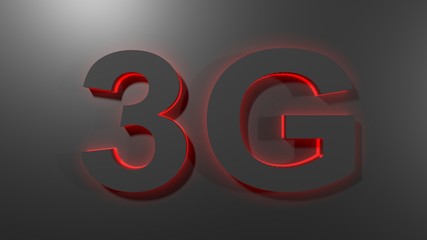 3G black write with red light, on black surface - 3D rendering illustration