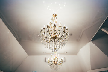 crestal chandelier on the ceiling