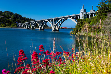 MAY 31, GOLD BEACH, OR, USA - Isaac Lee Patterson Bridge, also known as the Rogue River Bridge Gold Beach, Oregon