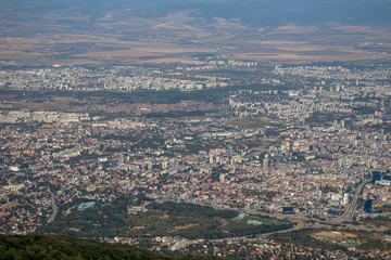 View of city of Sofia from Kamen Del Peak at Vitosha Mountain