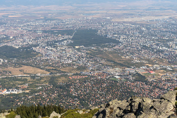 View of city of Sofia from Kamen Del Peak at Vitosha Mountain
