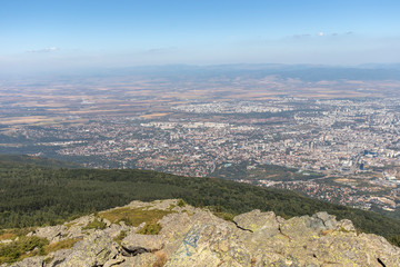 View of city of Sofia from Kamen Del Peak at Vitosha Mountain