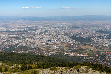 View of city of Sofia from Kamen Del Peak at Vitosha Mountain