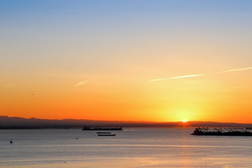 Long Beach port, California at dawn