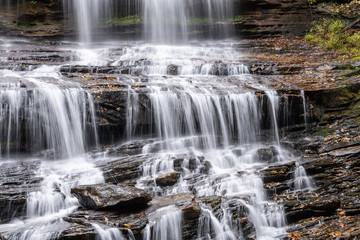 Pearsons Waterfall detailed view after heavy rainfall near Saluda in North Carolina, United States.