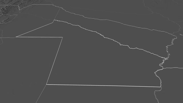Chaco, province with its capital, zoomed and extruded on the bilevel map of Argentina in the conformal Stereographic projection. Animation 3D
